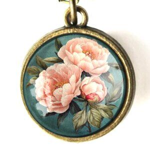Pink Peony‎ Pendant Necklace - Indiana State Flower - Floral Vintage Jewelry